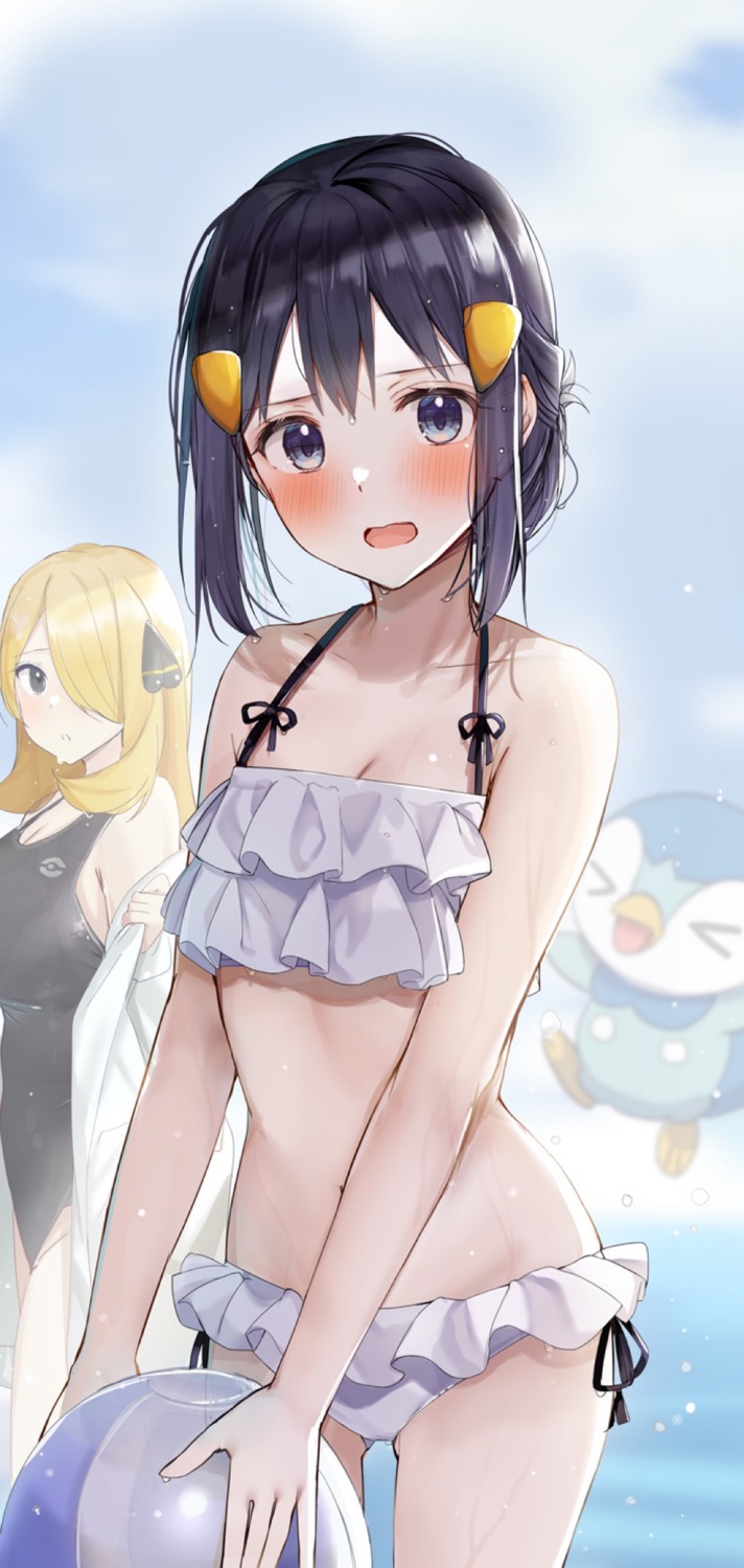 bikini, cleavage, hikari_(pokemon), pokemon, pokemon_bdsp, pokemon_dppt, rouka, shirona_(pokemon), swimsuits, undressing, wet