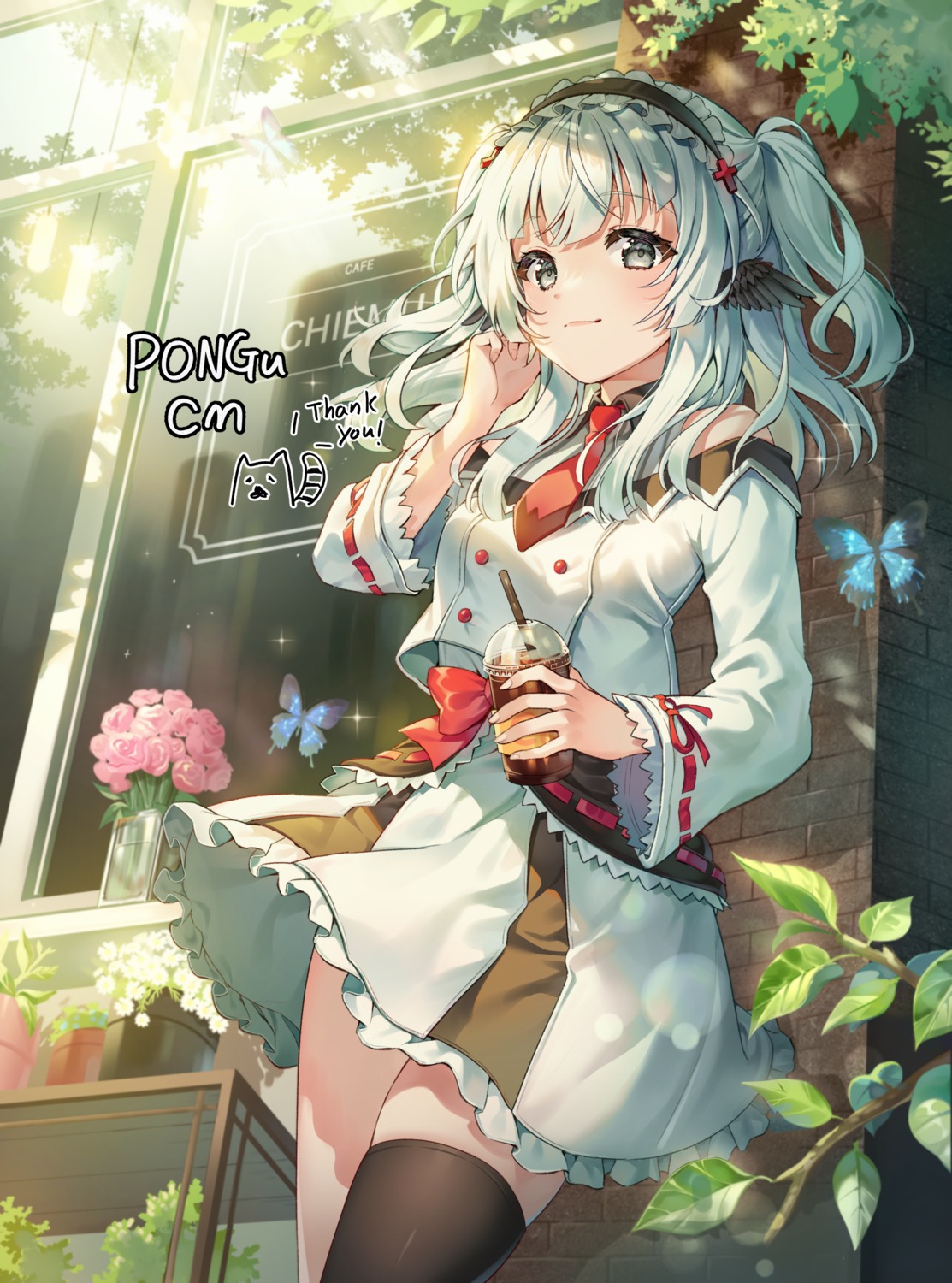 pongu, seifuku, skirt_lift, thighhighs