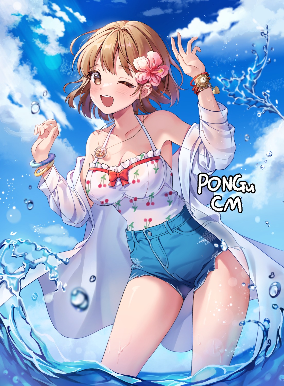 cleavage, pongu, see_through, torn_clothes, wet