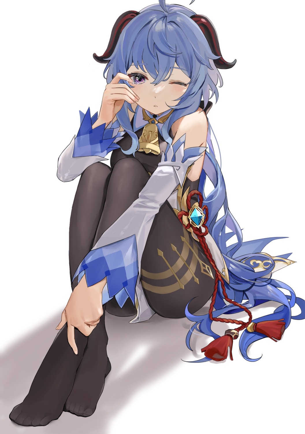 asian_clothes, feet, ganyu, genshin_impact, horns, mikanoisi