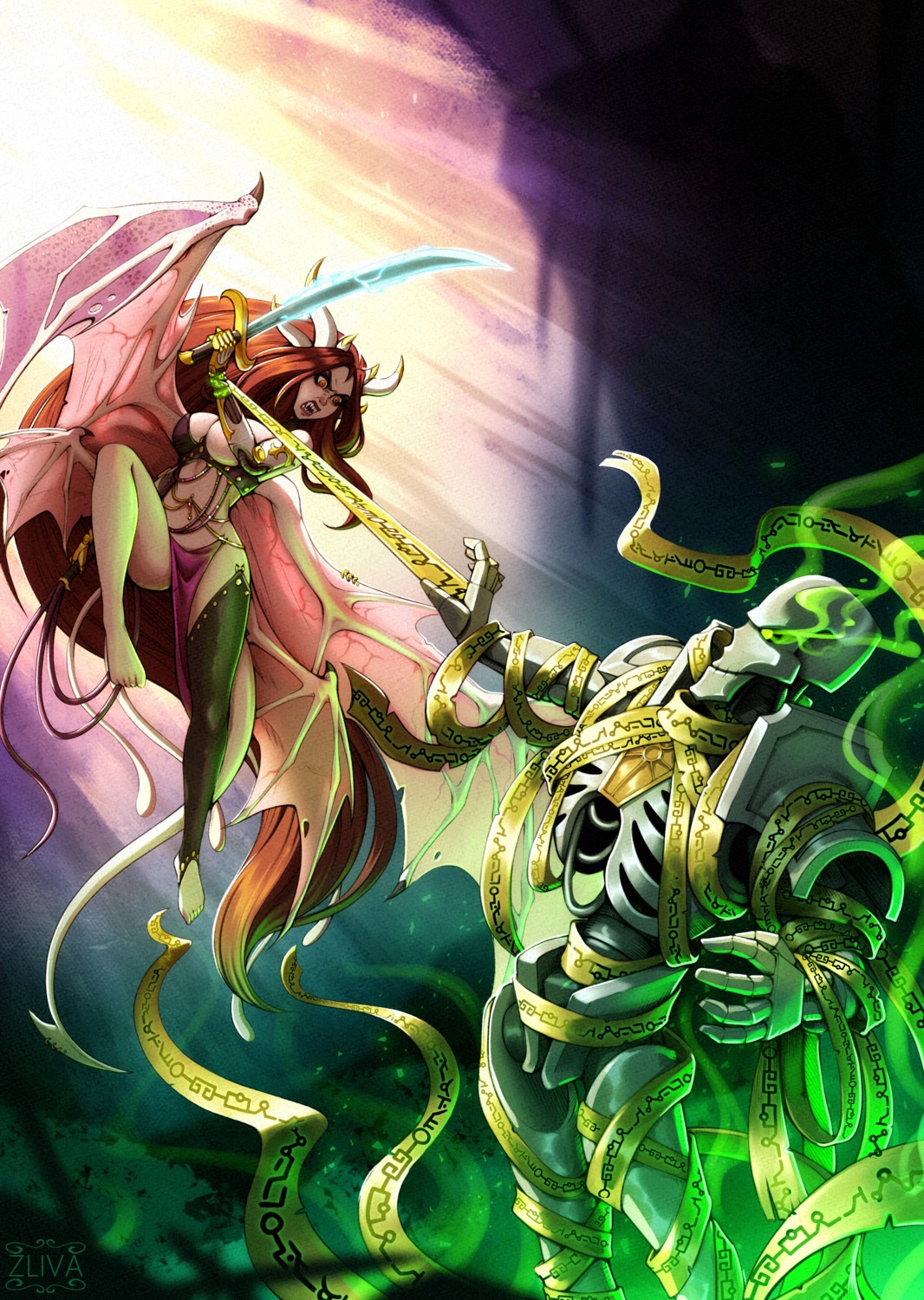 devil, horns, miranda_(zliva), monster, necron, sword, tail, thighhighs, warhammer_40k, wings, zliva