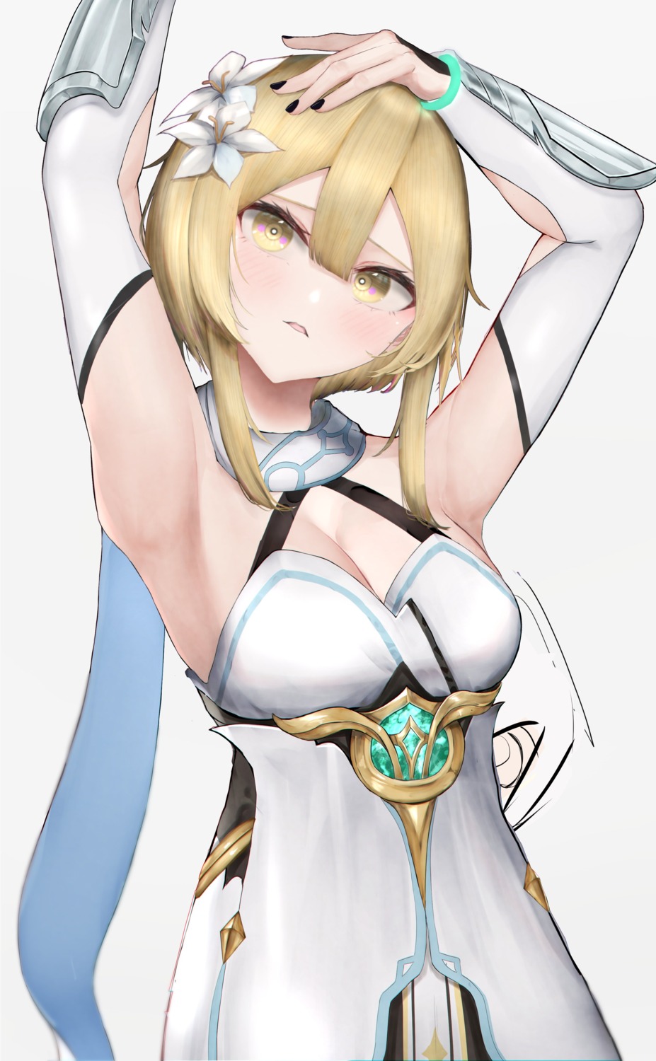 cleavage, dress, genshin_impact, lumine, mo_(mainiti_omoti)