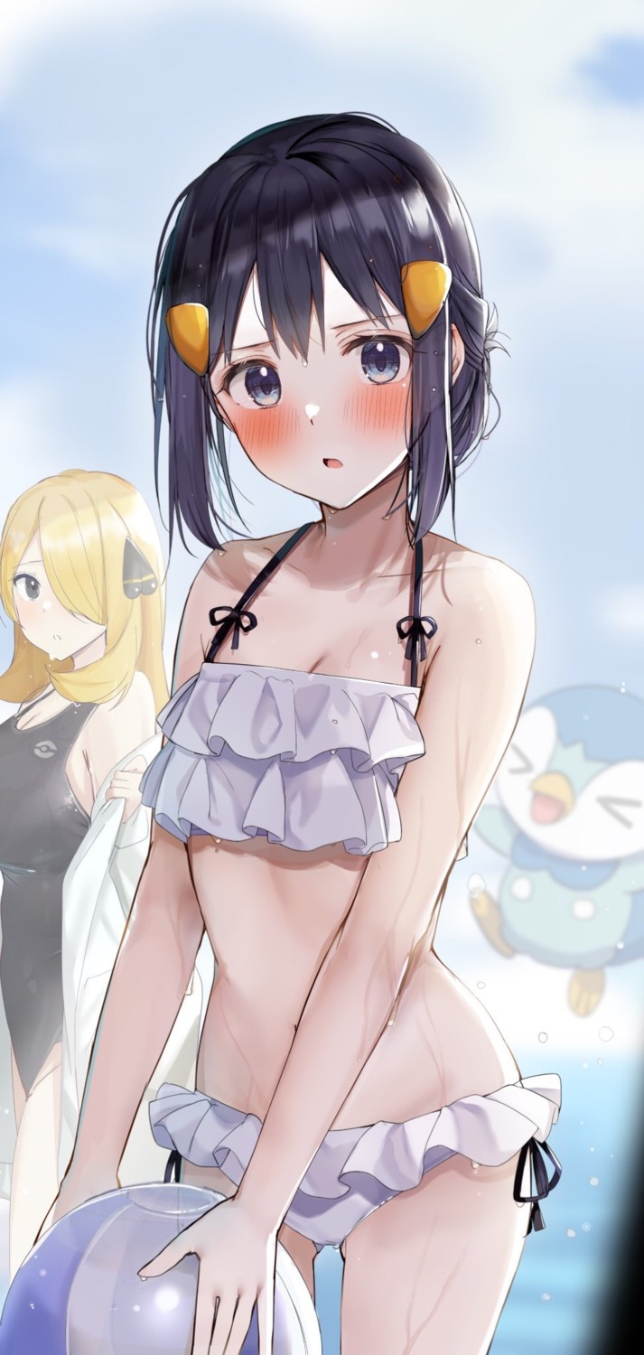 bikini, cleavage, hikari_(pokemon), pokemon, pokemon_bdsp, pokemon_dppt, rouka, shirona_(pokemon), swimsuits, undressing, wet