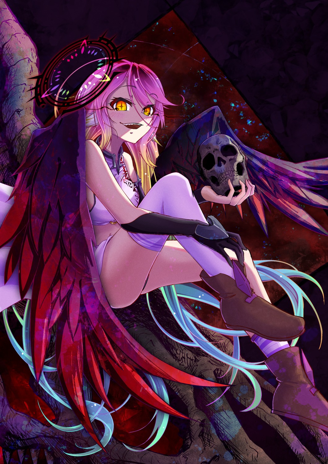 angel, animal_ears, jibril_(no_game_no_life), no_bra, no_game_no_life, no_game_no_life_desu!, no_game_no_life_zero, pantsu, tagme, thighhighs, wings