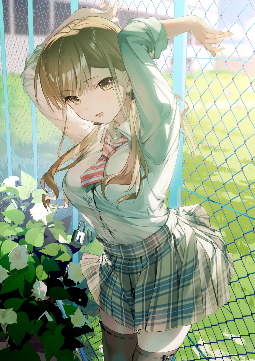 almic, jinguuji_naori, koi_wa_futago_de_warikirenai, seifuku, skirt_lift, thighhighs