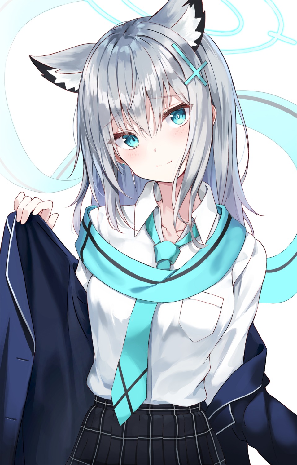 animal_ears, blue_archive, halo, lkeris, nekomimi, seifuku, sunaookami_shiroko, undressing