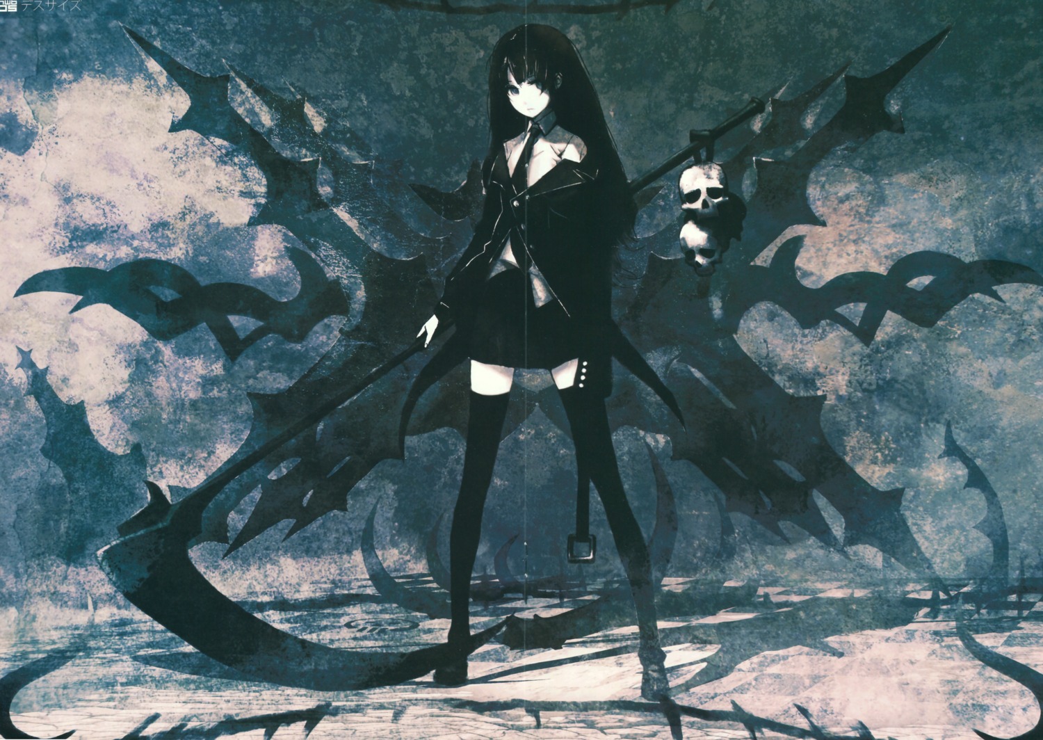 black_rock_shooter, crease, death_scythe, huke, thighhighs, vocaloid