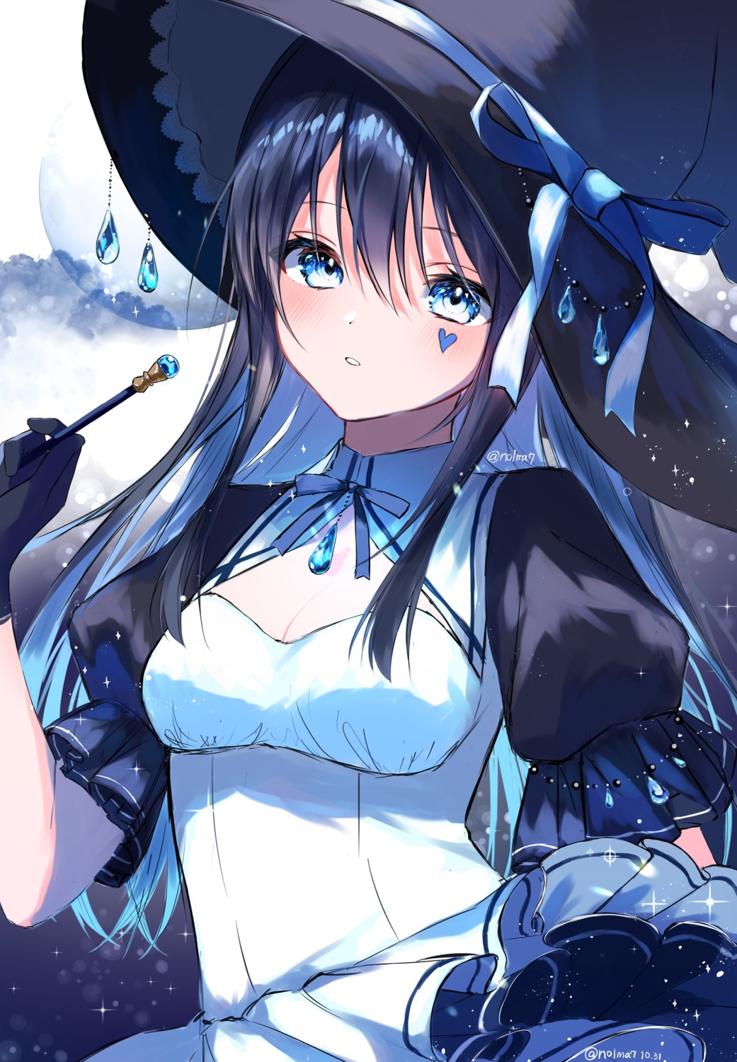 cleavage, nolma7, skirt_lift, weapon, witch