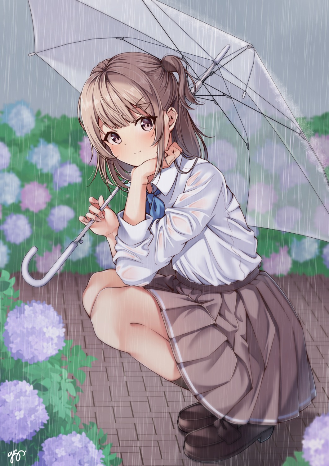 gri, guri_(gri1211), see_through, seifuku, skirt_lift, umbrella, wet_clothes