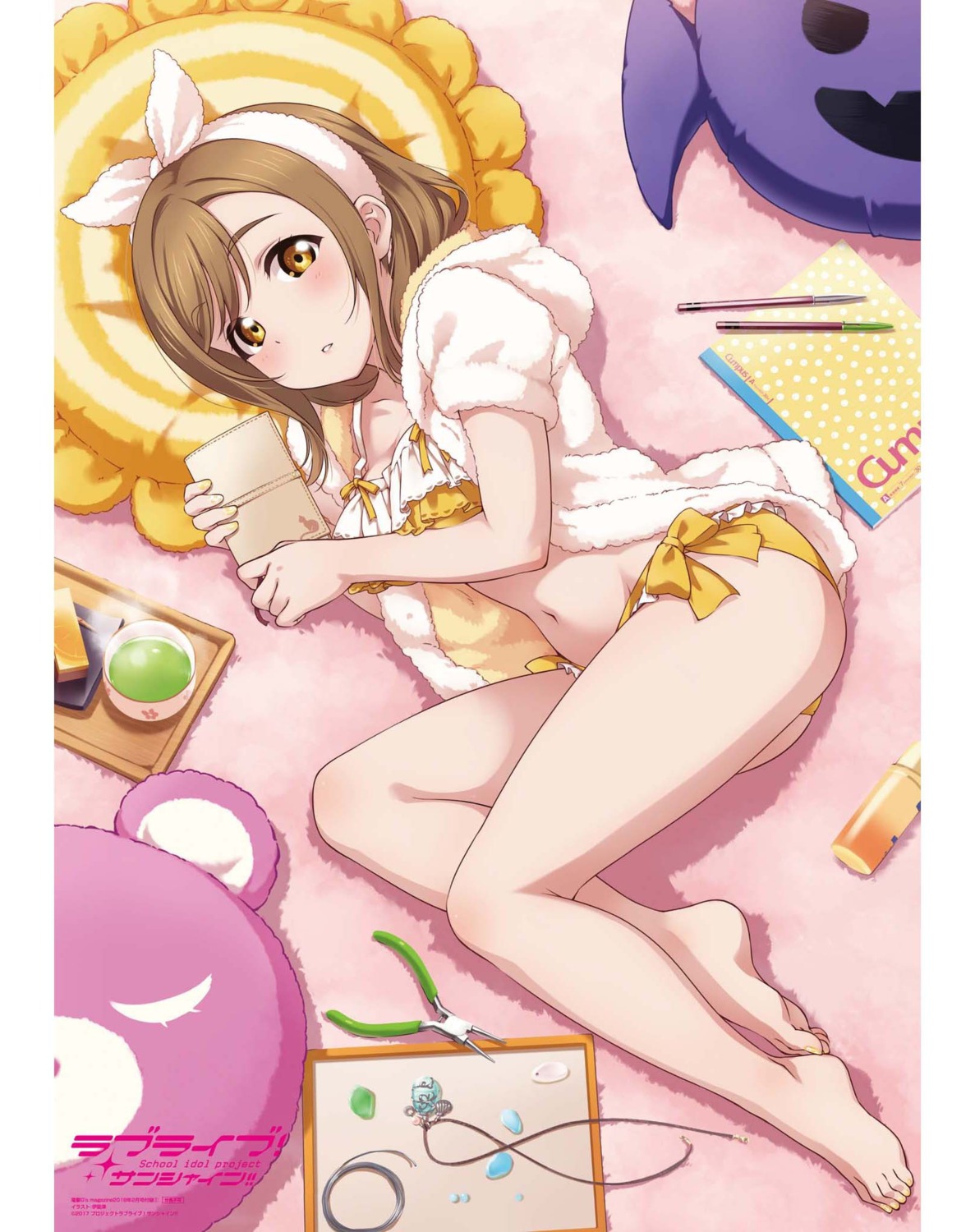 bikini, cleavage, feet, inou_shin, kunikida_hanamaru, love_live!_(series), love_live!_sunshine!!, open_shirt