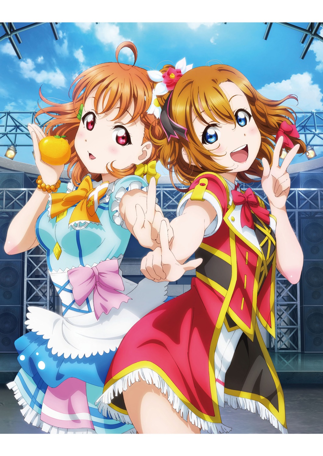 crossover, kousaka_honoka, love_live!, love_live!_(series), love_live!_sunshine!!, murota_yuuhei, takami_chika, uniform