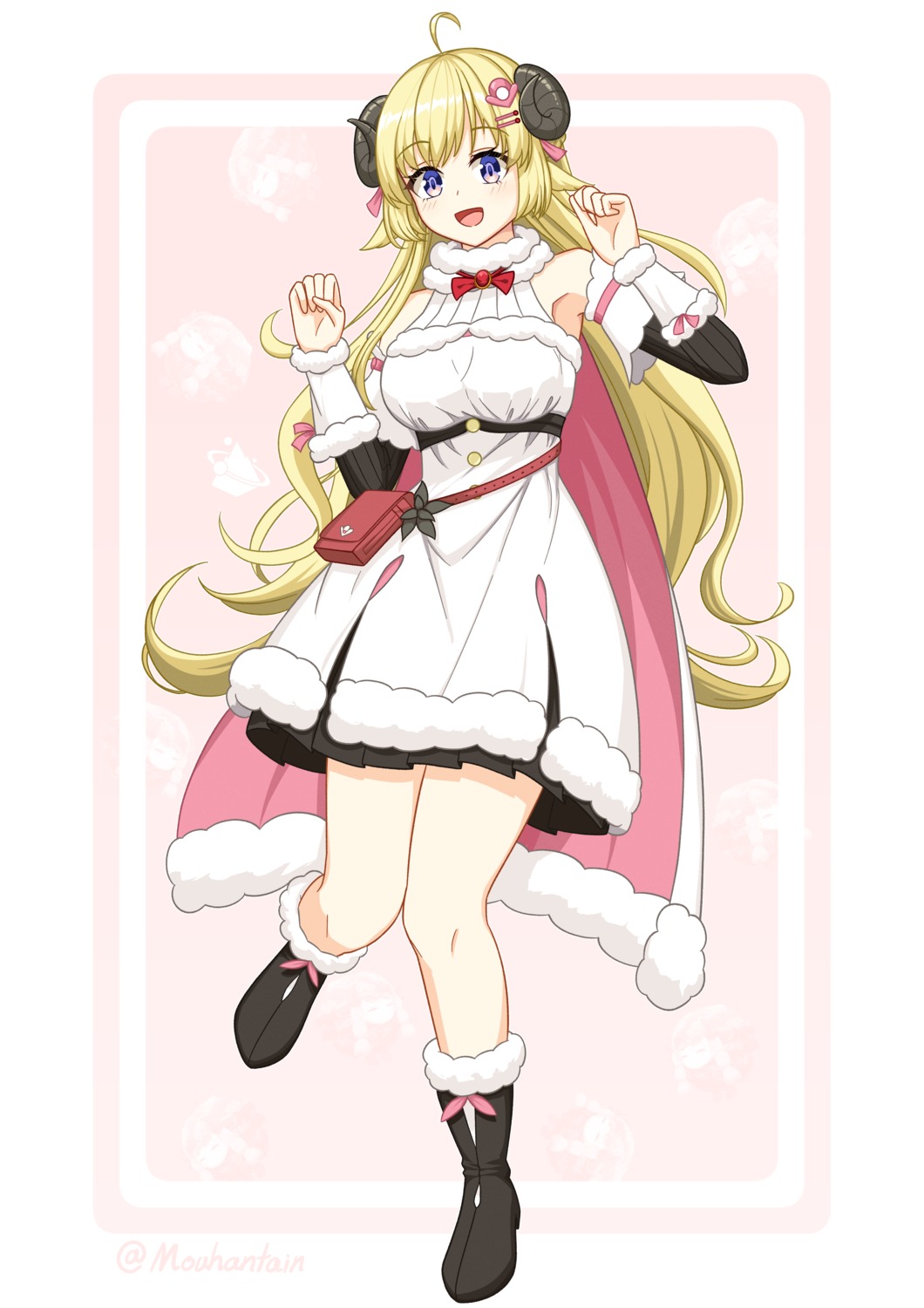 animal_ears, dress, hololive, horns, mouhantain, tsunomaki_watame