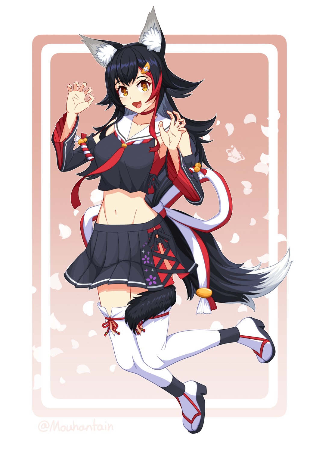 animal_ears, hololive, hololive_gamers, mouhantain, ookami_mio, seifuku, tail, thighhighs