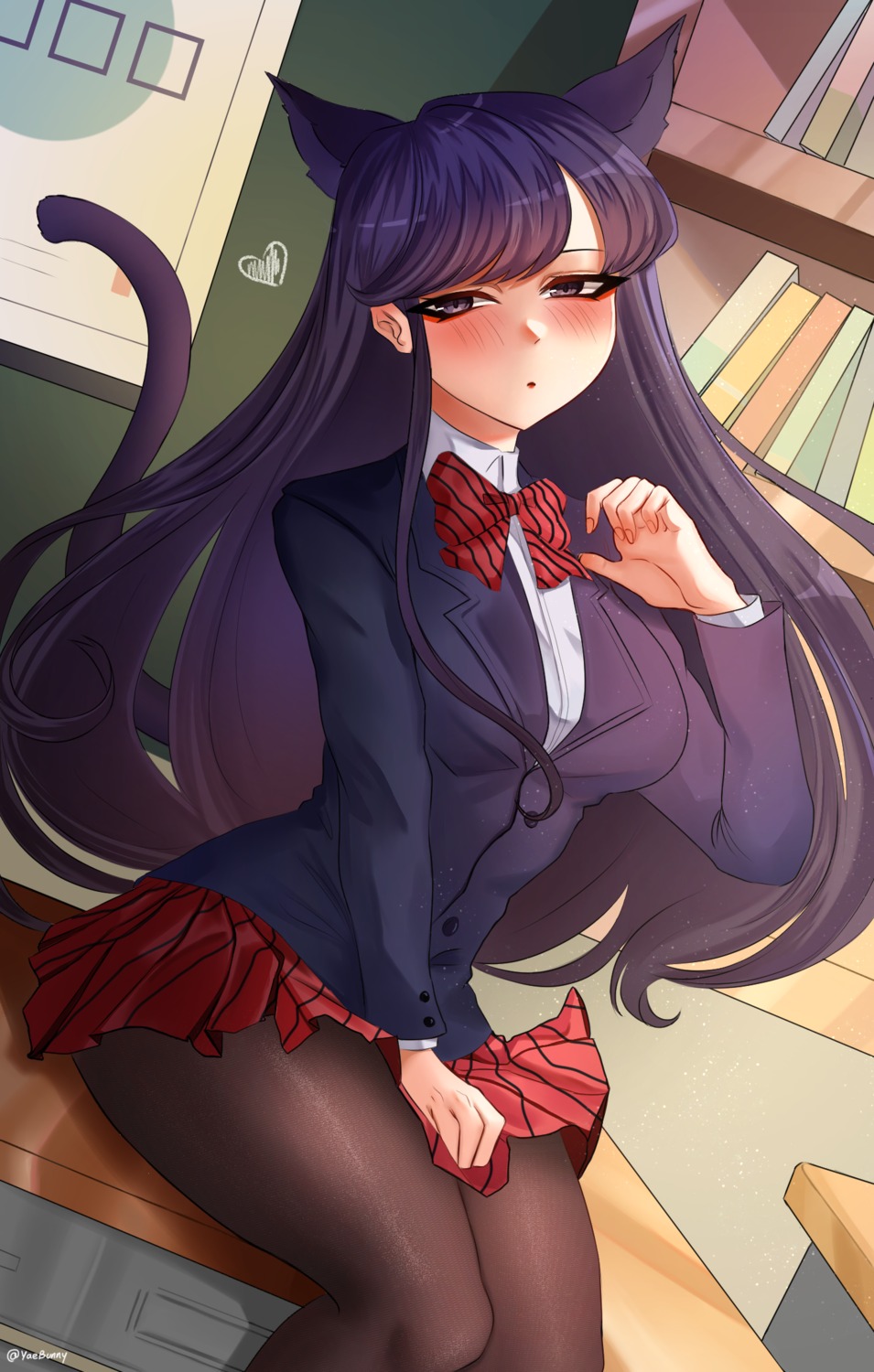 animal_ears, komi-san_wa_komyushou_desu., komi_shouko, nekomimi, pantyhose, seifuku, tail, yae