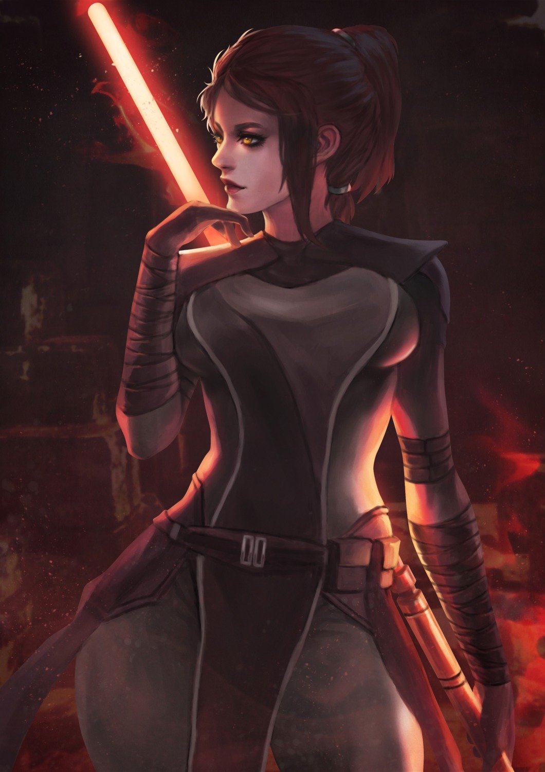 bandages, bastila_shan, bodysuit, monori_rogue, star_wars, weapon