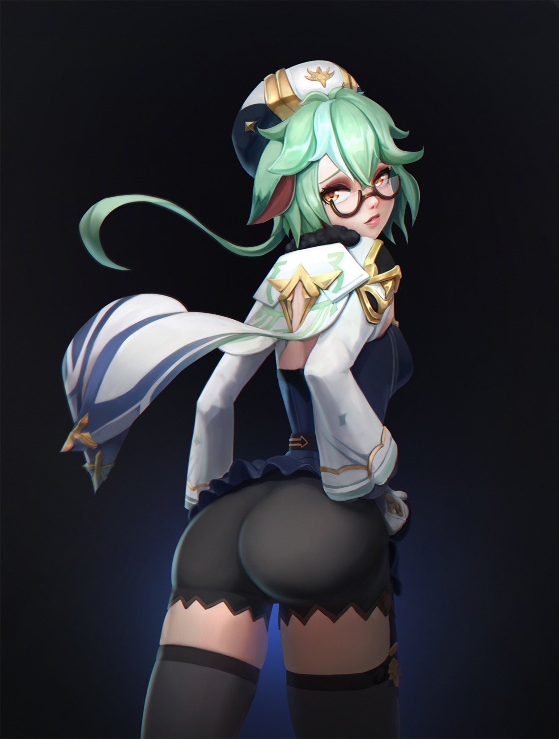 animal_ears, ass, genshin_impact, megane, stockings, sucrose, thighhighs, yorzis