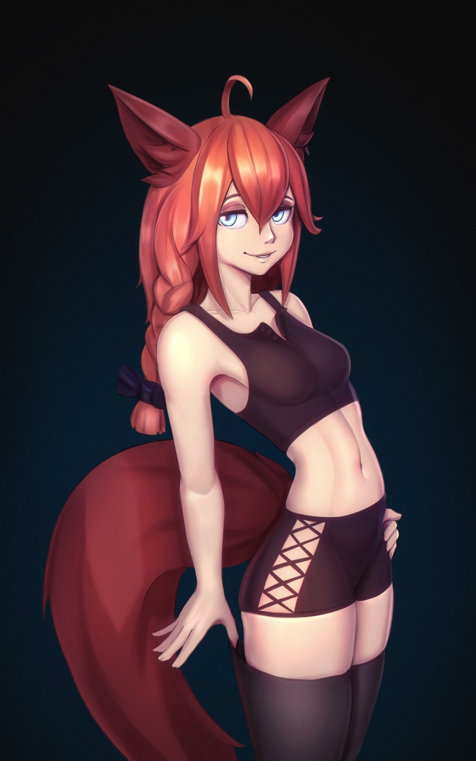 animal_ears, kitsune, no_bra, nopan, tail, thighhighs, yorzis