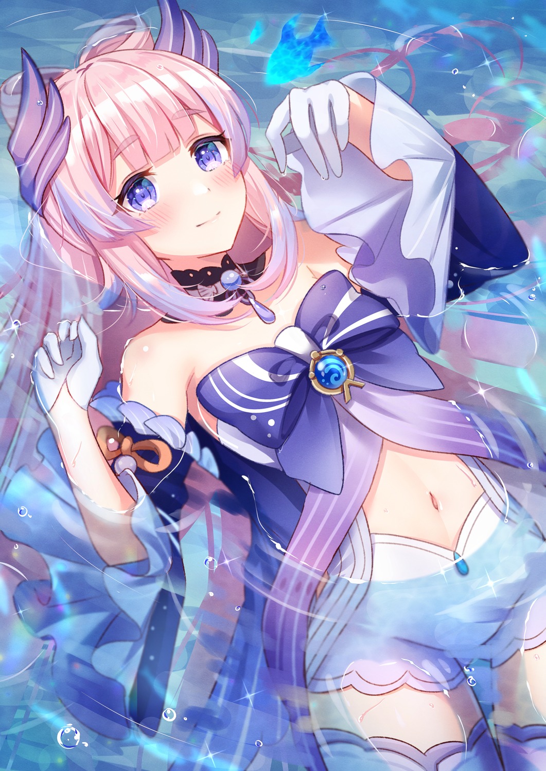 genshin_impact, sangonomiya_kokomi, thighhighs, umishima_rinta, wet