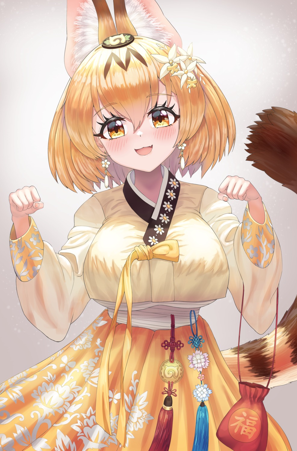 animal_ears, asian_clothes, kemono_friends, neukkom, serval, tail