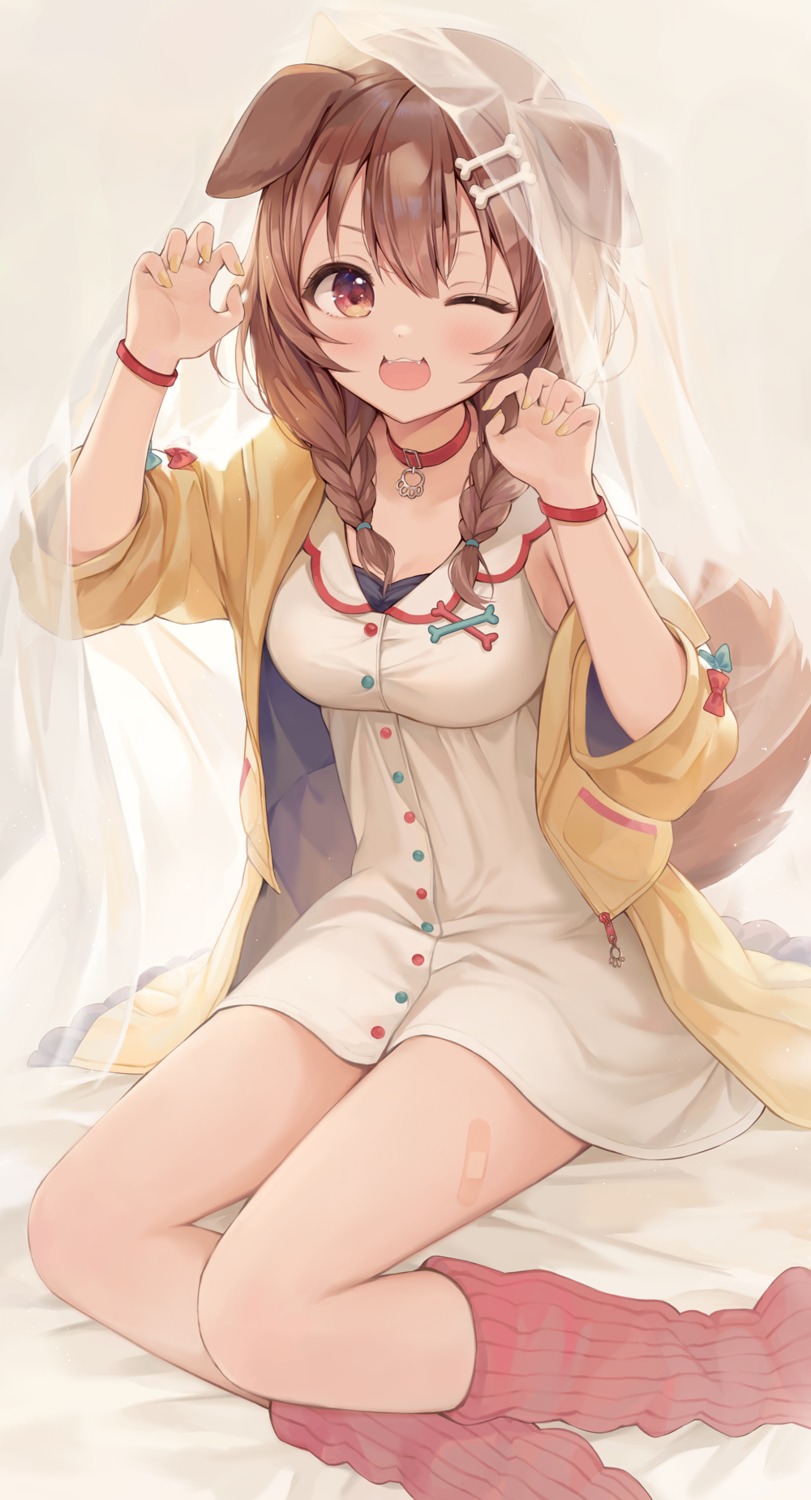 animal_ears, bandaid, dress, eso_(toory), hololive, hololive_gamers, inugami_korone, inumimi