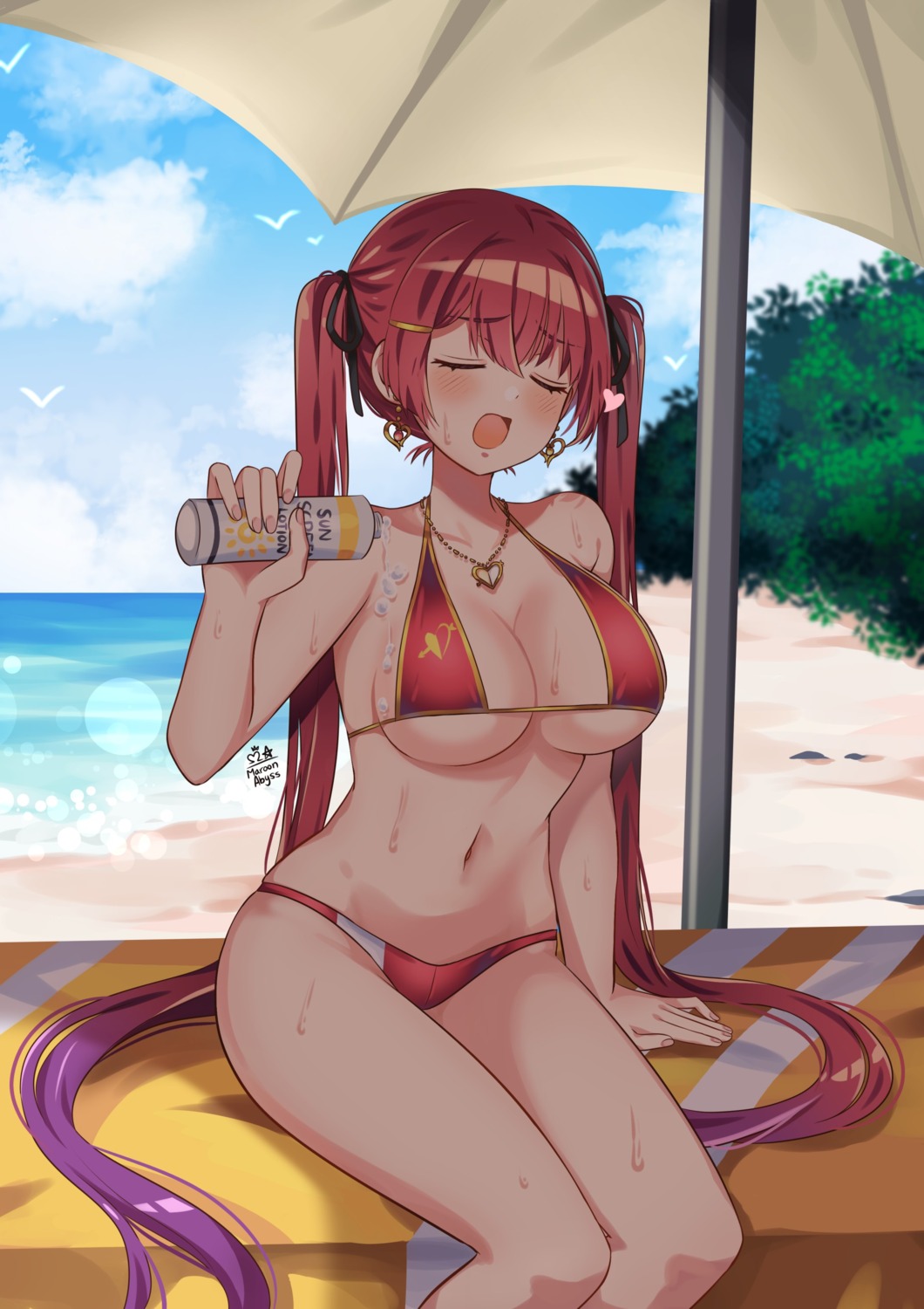 bikini, cream, hololive, houshou_marine, maroonabyss, swimsuits, tagme