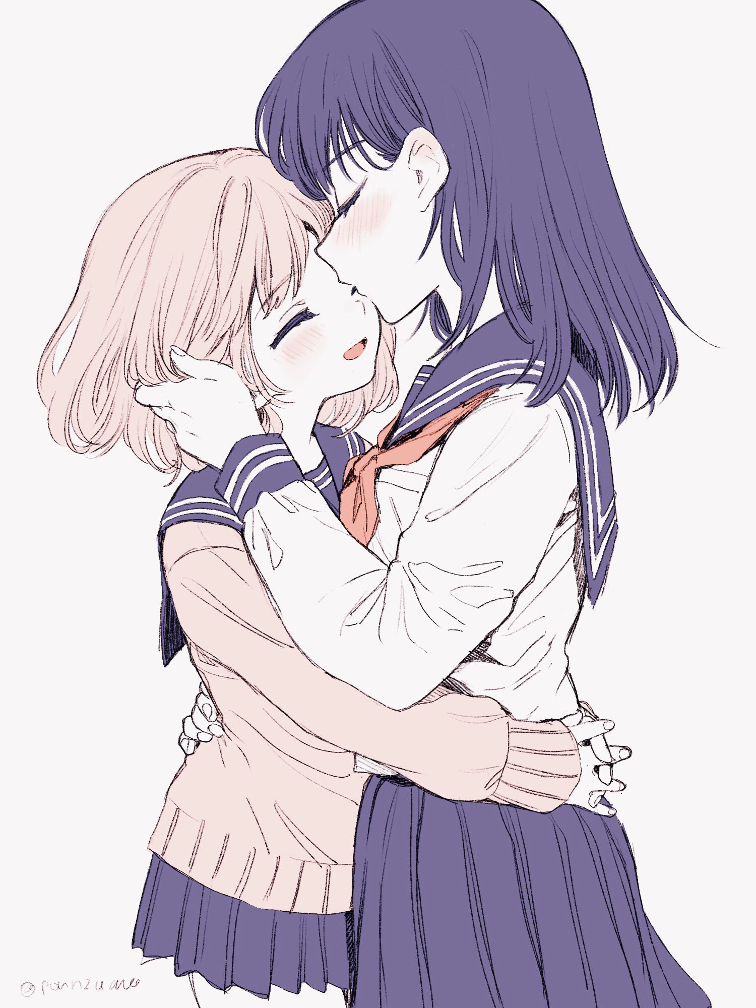 amezawa_koma, seifuku, sketch, sweater, yuri