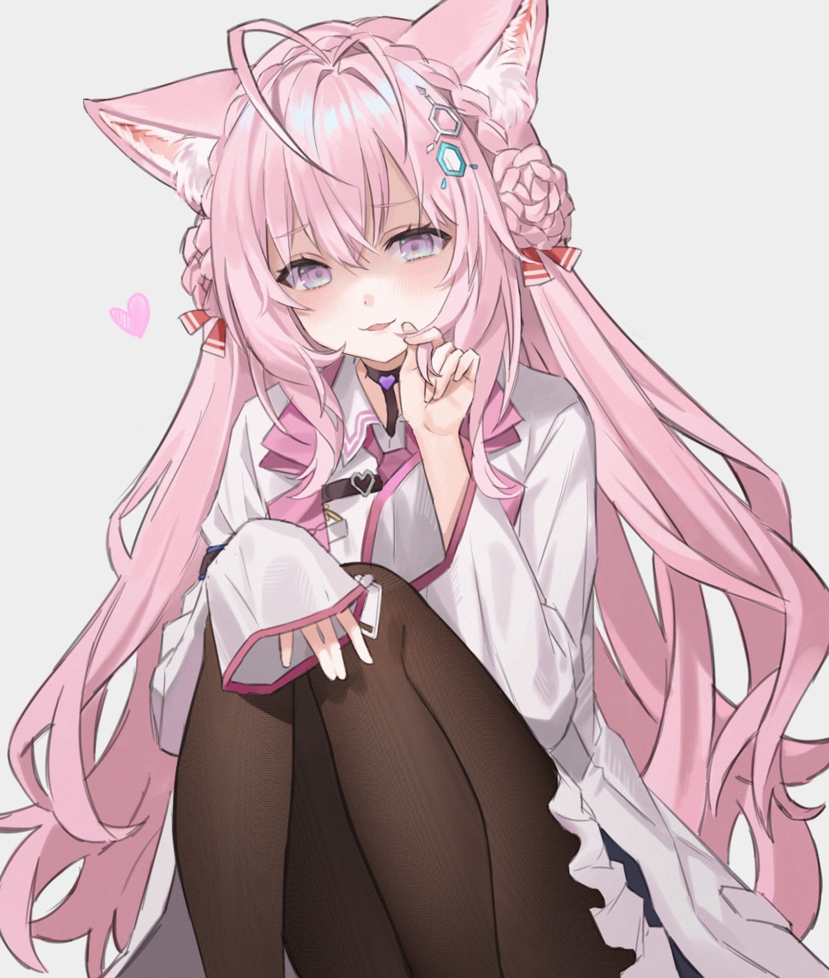 animal_ears, hakui_koyori, hololive, pantyhose, roti, seifuku, skirt_lift