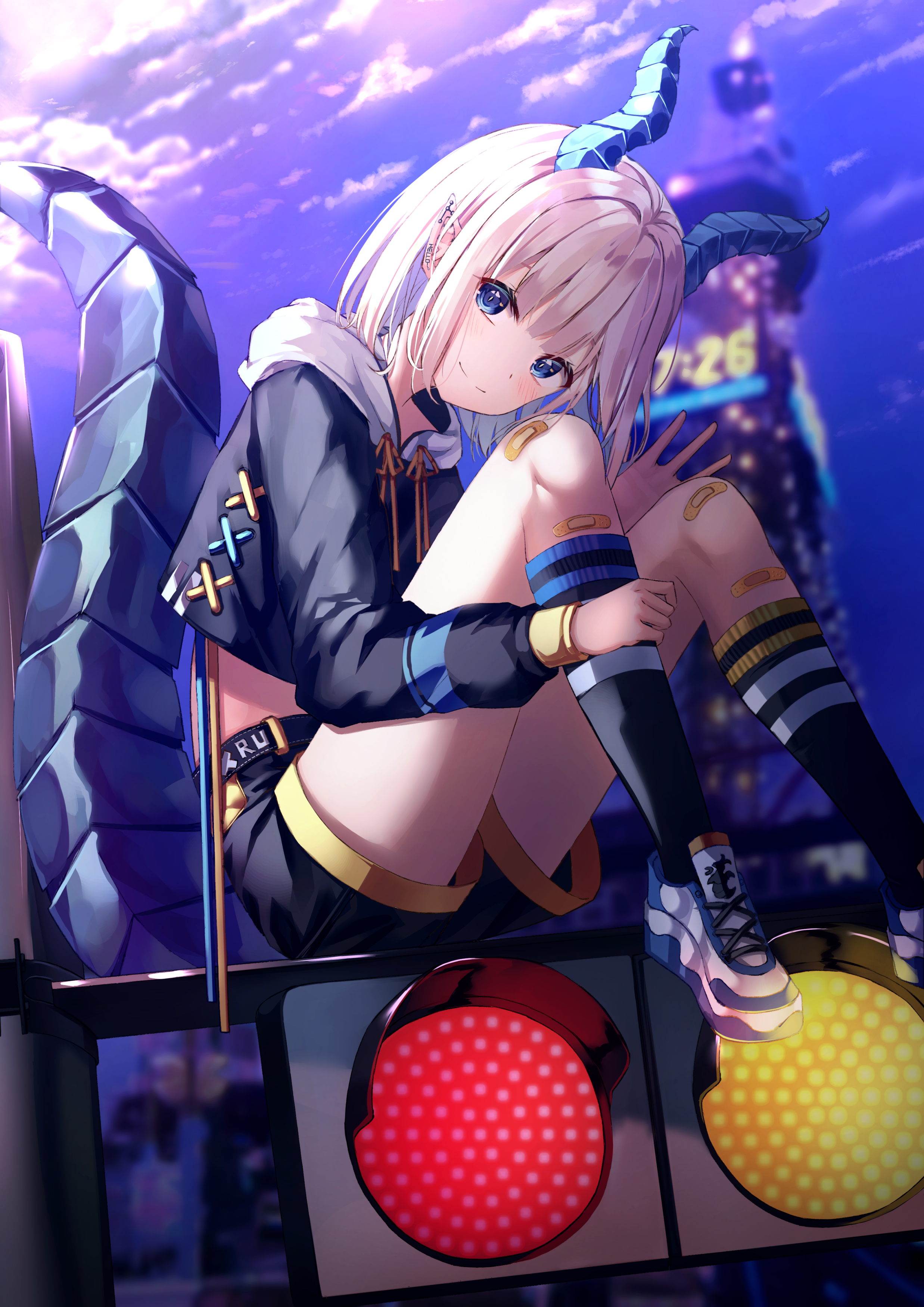 bandaid, horns, pointy_ears, ruda_(ruda_e), tail
