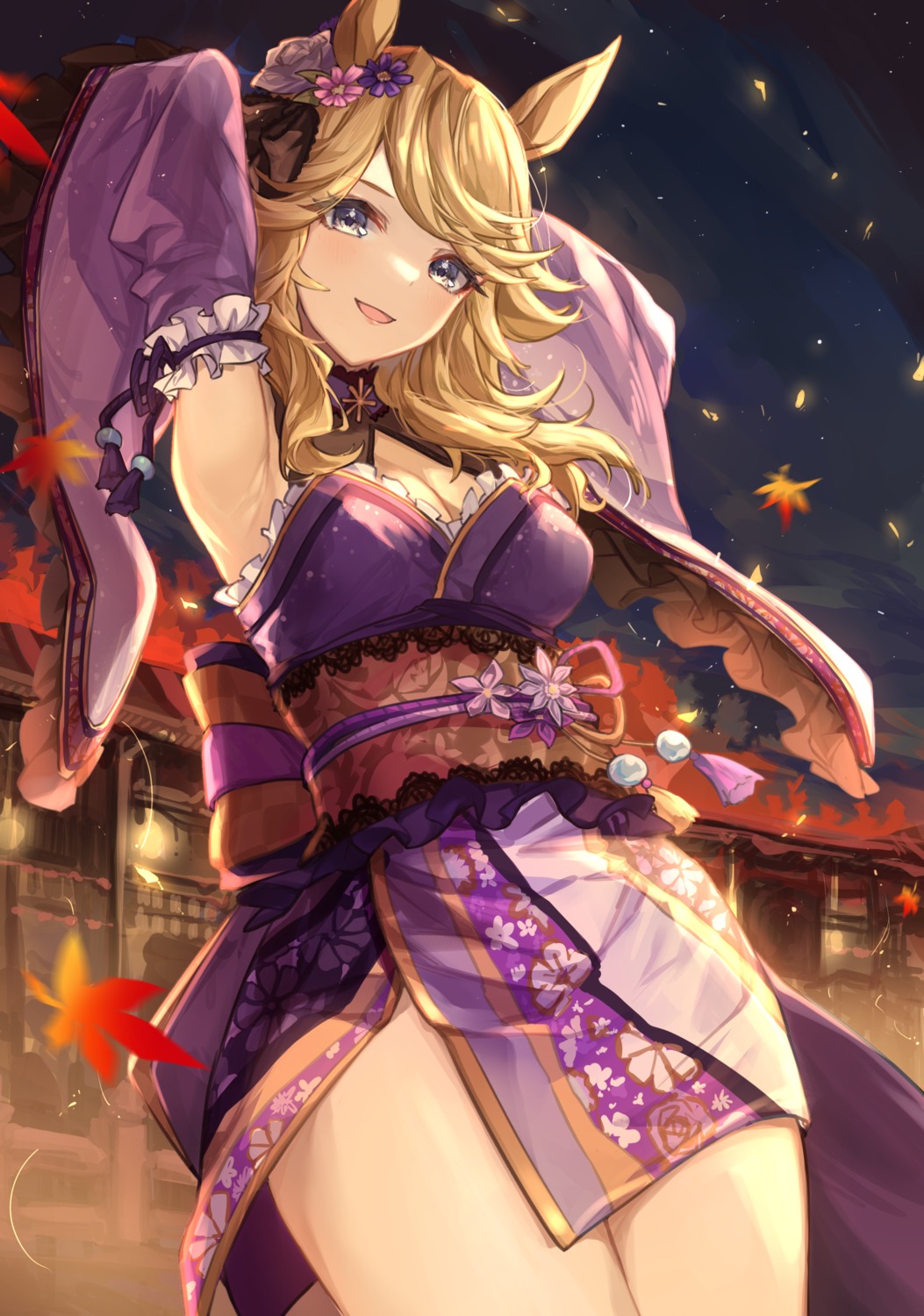 animal_ears, cleavage, gold_city_(umamusume), japanese_clothes, shino_sto, uma_musume_pretty_derby