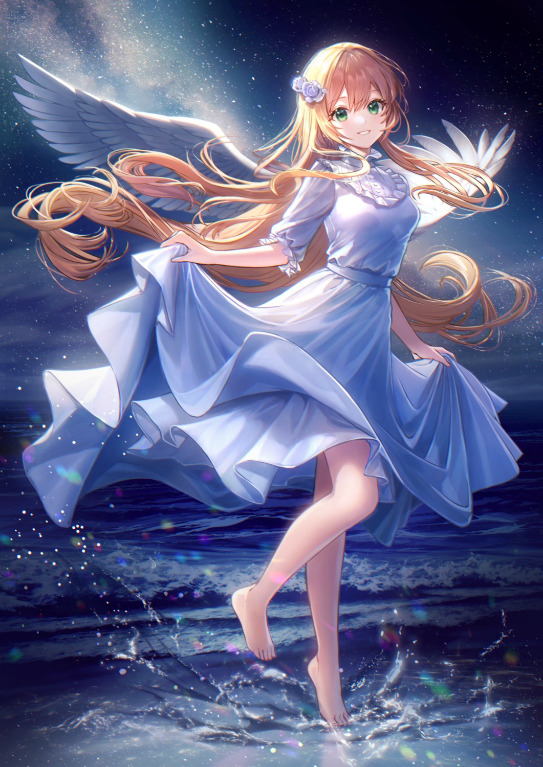 dress, maica_sunahara, skirt_lift, wet, wings