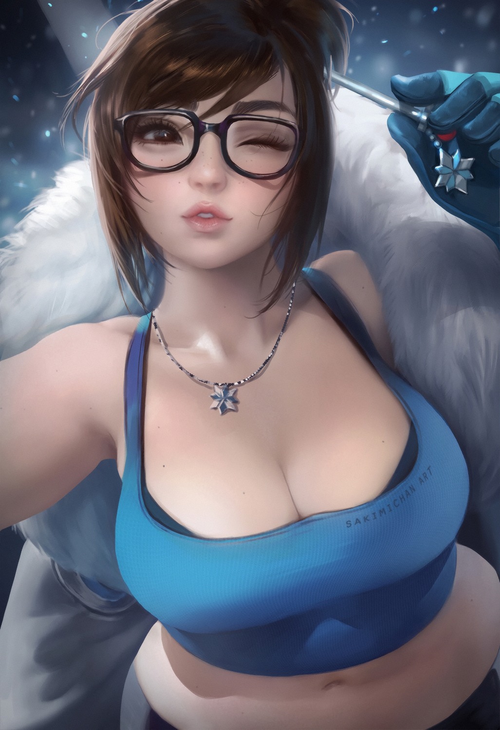 bra, megane, mei_(overwatch), overwatch, sakimichan