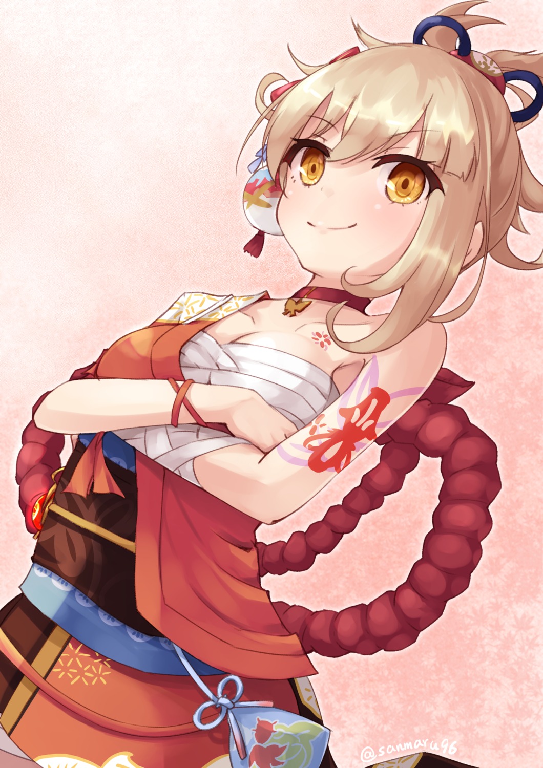 genshin_impact, japanese_clothes, kuro_(be_ok), sarashi, tattoo, yoimiya