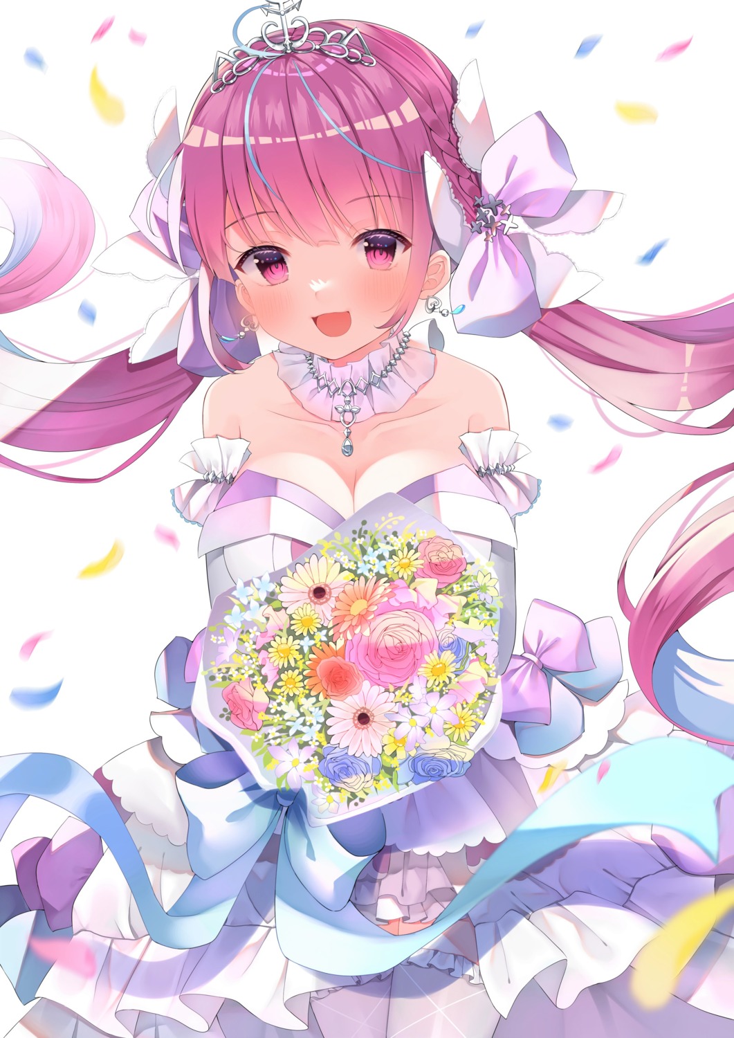 cleavage, hololive, minato_aqua, momoshiro_amano, no_bra, thighhighs