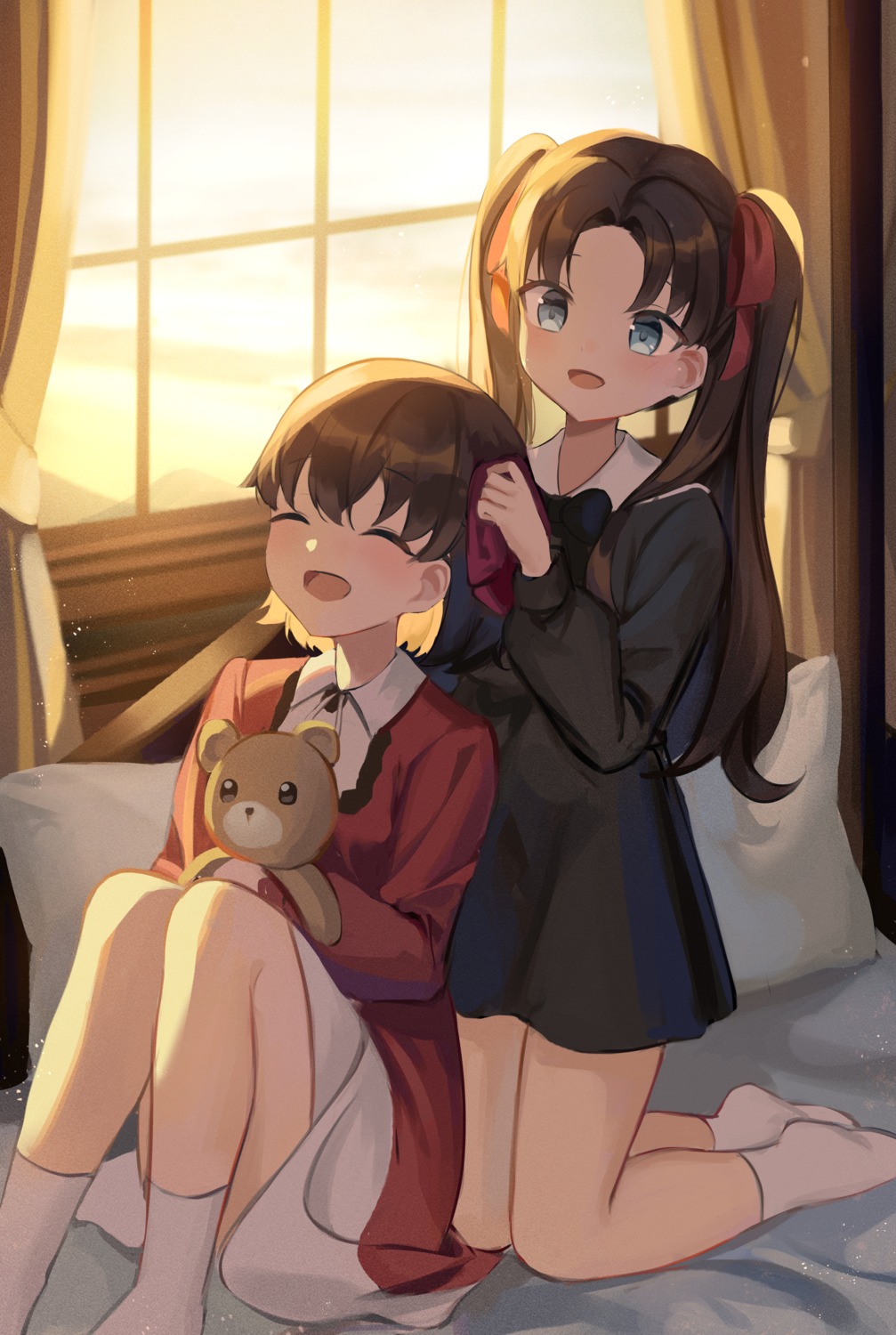 dress, fate/stay_night, fate/zero, kyo_(maae00), matou_sakura, seifuku, skirt_lift, toosaka_rin