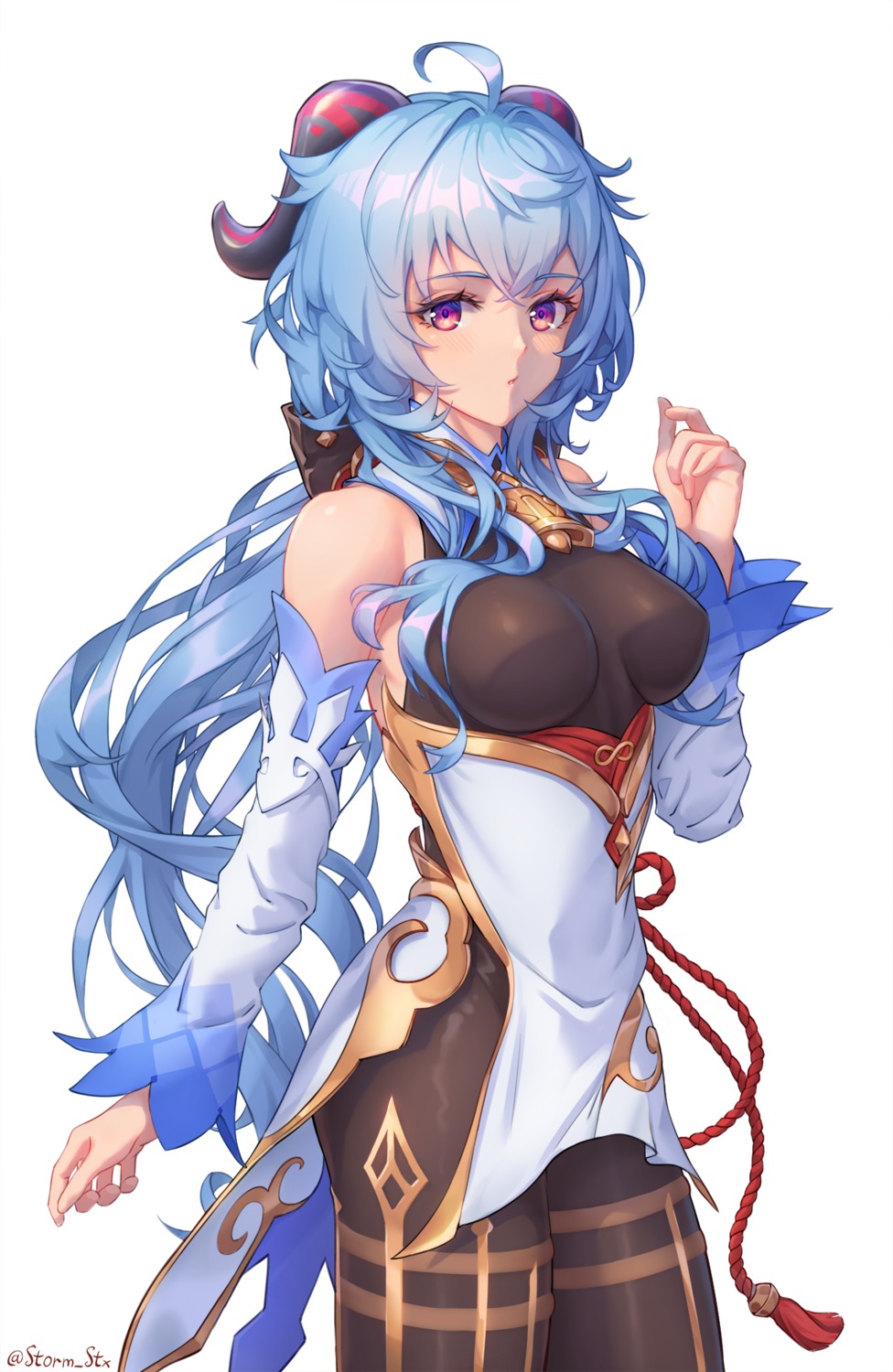 asian_clothes, ganyu, genshin_impact, horns, leotard, pantyhose, stormstx
