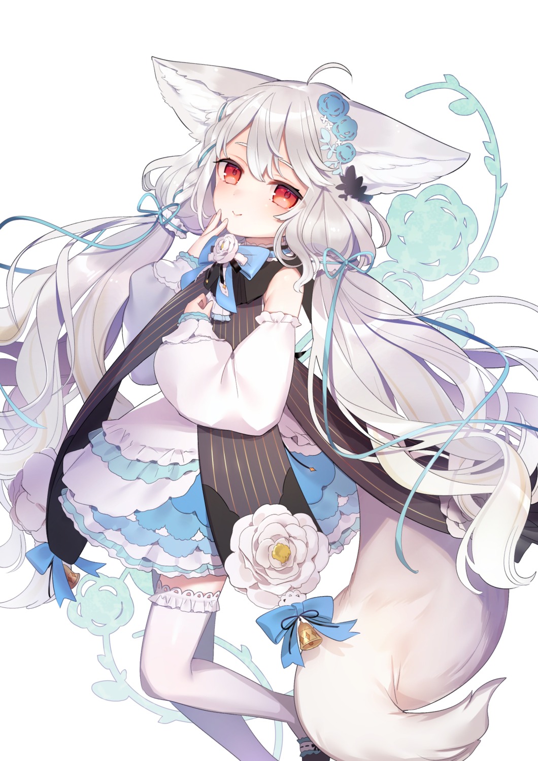 animal_ears, dress, kitsune, mg_kurino, tail, thighhighs