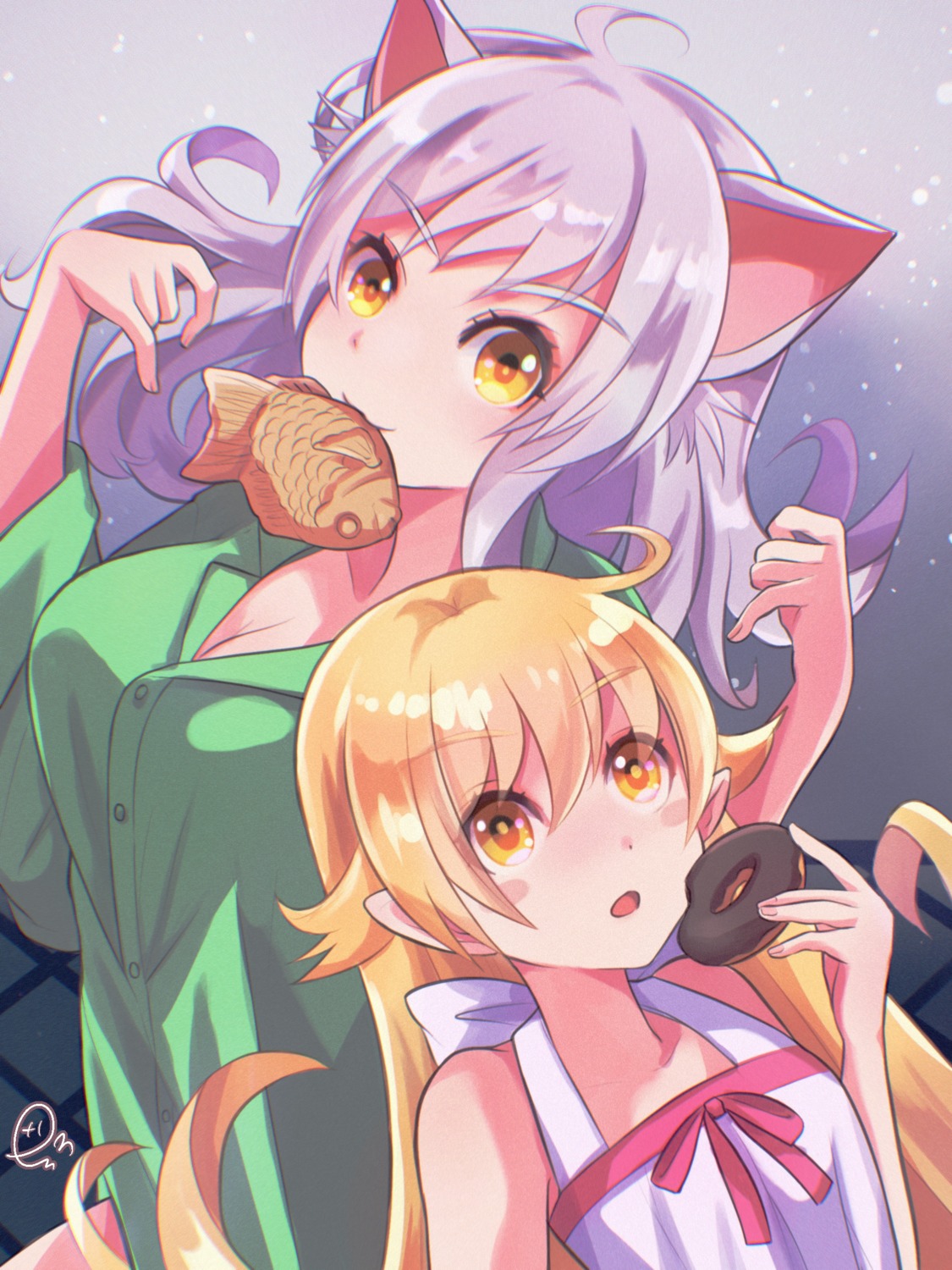 animal_ears, bakemonogatari, black_hanekawa, cleavage, hanekawa_tsubasa, monogatari_(series), nekomimi, nekomonogatari
