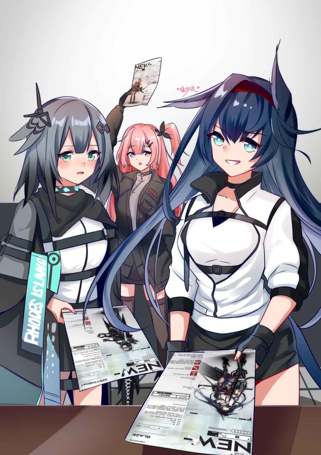 ambriel_(arknights), animal_ears, arknights, blaze_(arknights), greythroat_(arknights), lanelise, thighhighs