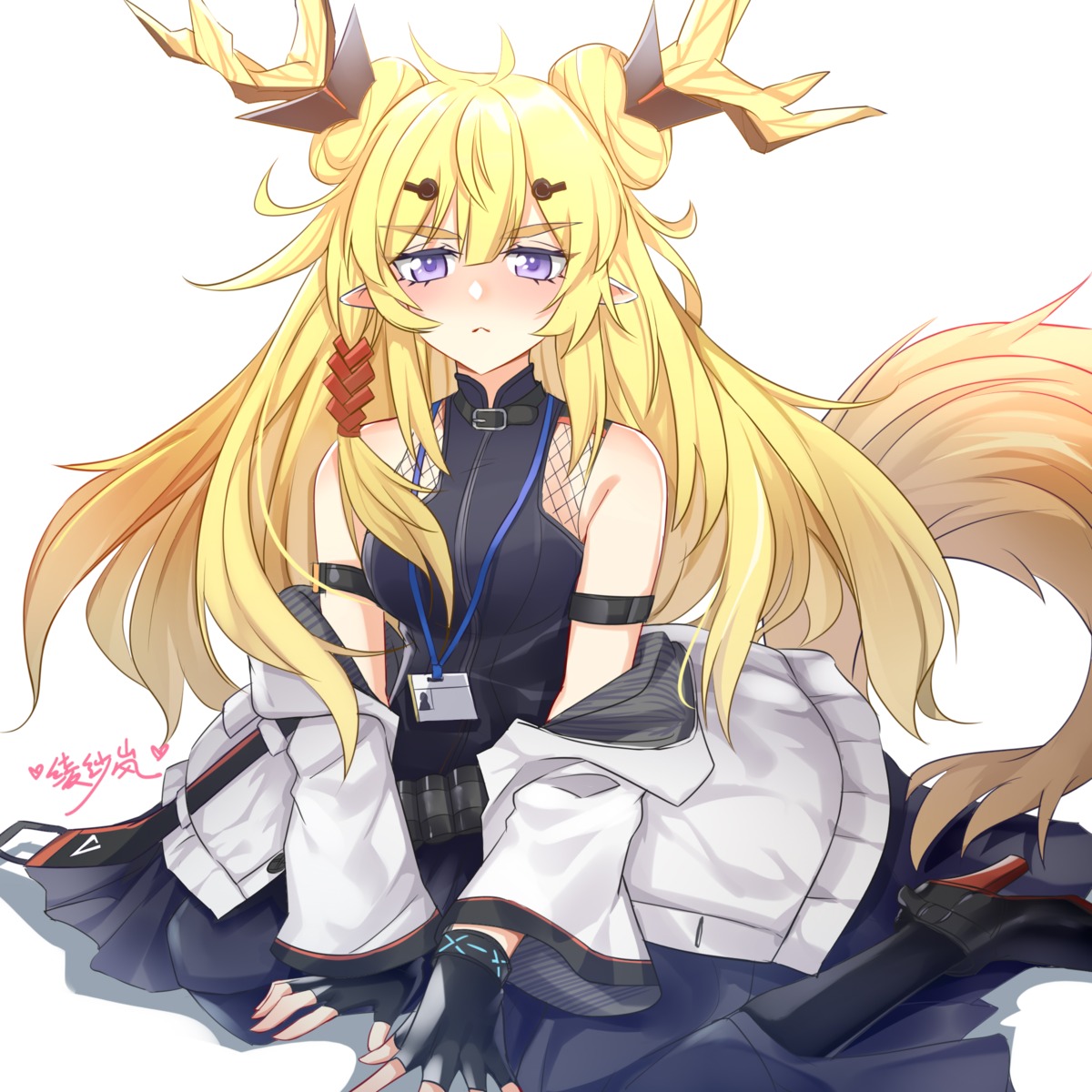 arknights, heels, horns, lanelise, leizi_(arknights), pointy_ears, tail