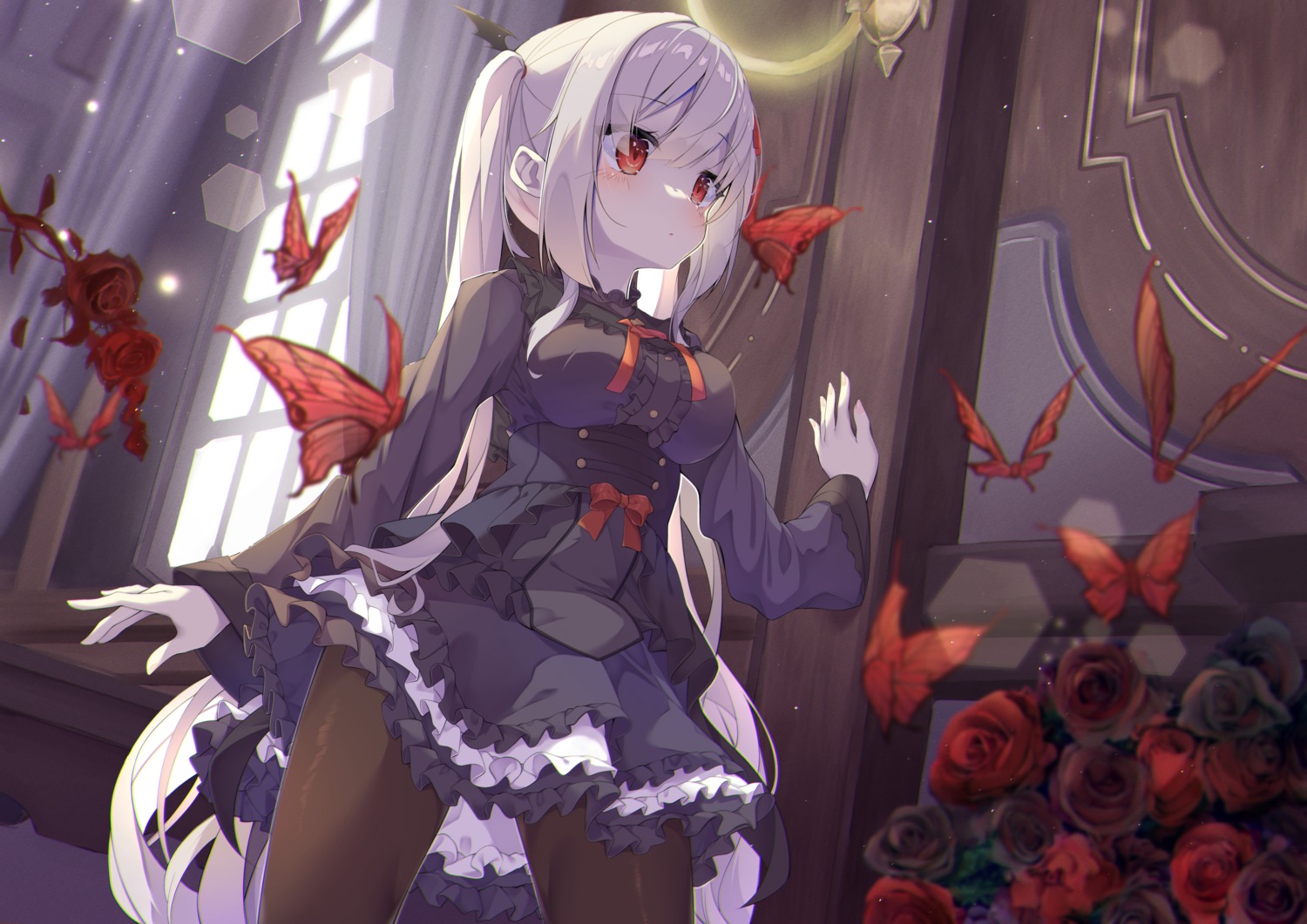 gothic_lolita, lolita_fashion, mitsuhamochi., pantyhose, skirt_lift
