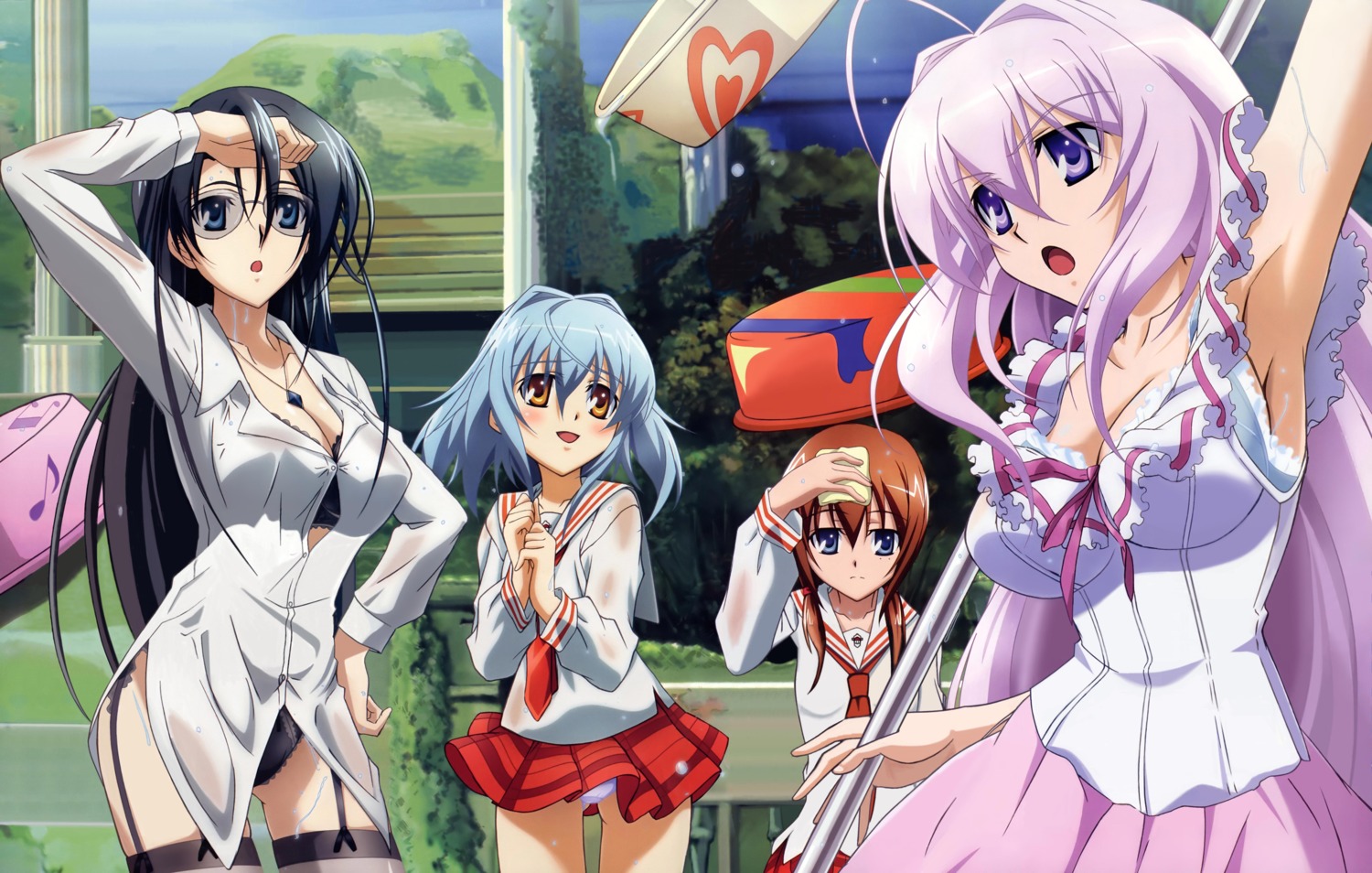 anehara_misa, bra, cleavage, detexted, garter_belt, ichinose_yumiko_cristina, lingerie, morishita_koyomi, pantsu, sakazaki_kaho, see_through, seifuku, stockings, tamura_masafumi, thighhighs, wet_clothes, yoku_wakaru_gendai_mahou