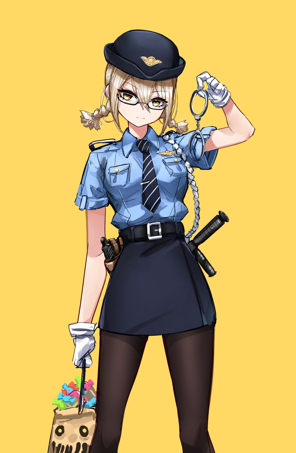 casul, fate/grand_order, gun, heroine_x_alter, megane, police_uniform, weapon