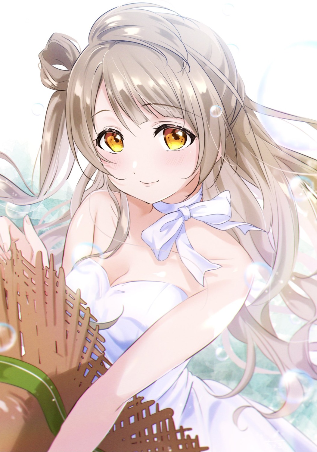 chimaki_(fuyuu310), cleavage, dress, love_live!, love_live!_(series), minami_kotori, no_bra, summer_dress