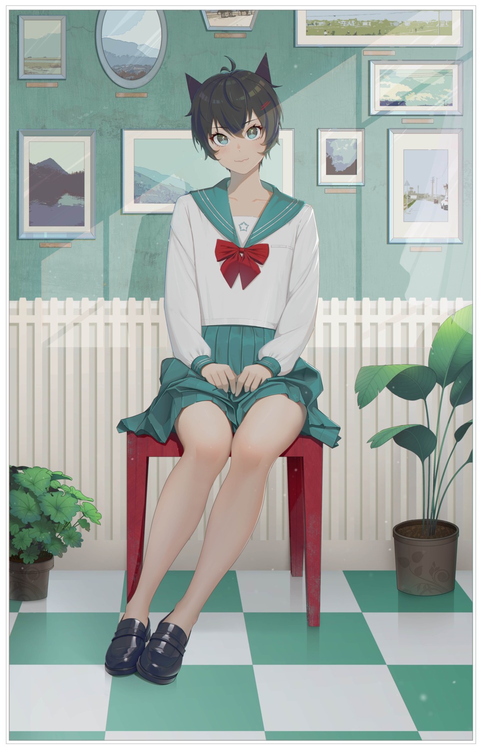 qizhu, seifuku, skirt_lift