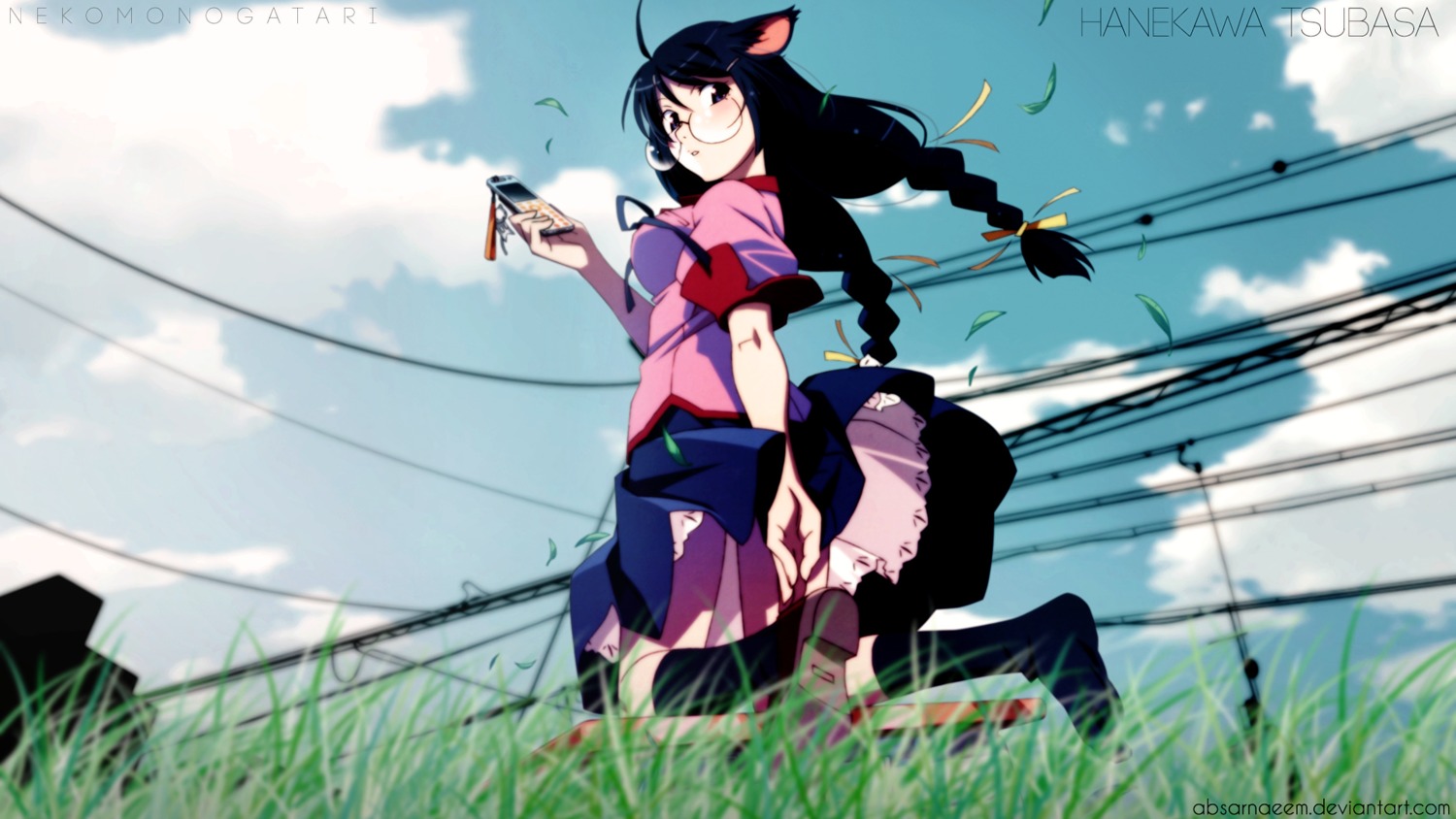 animal_ears, hanekawa_tsubasa, megane, monogatari_(series), nekomimi, nekomonogatari, seifuku, skirt_lift