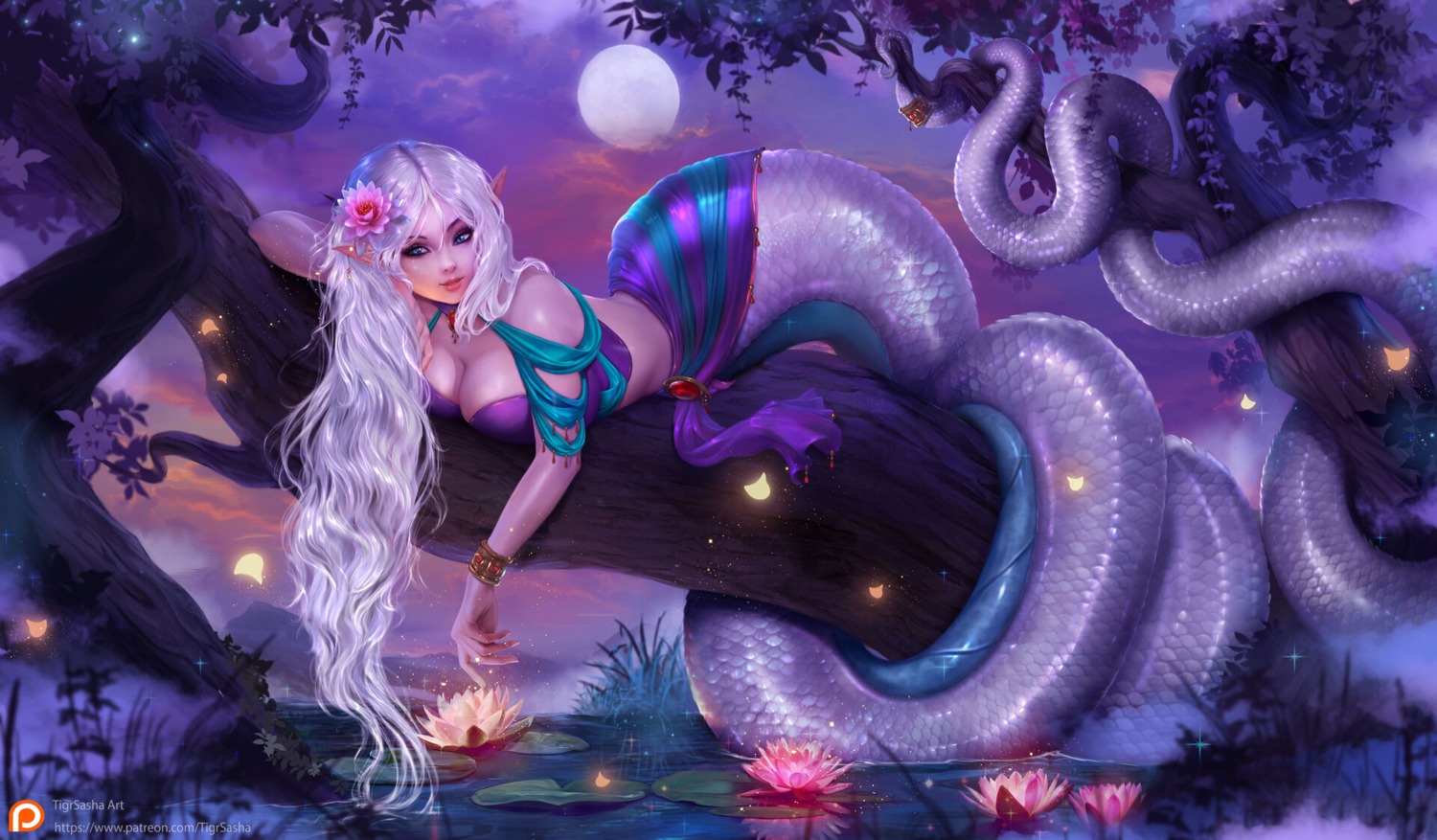 monster_girl, no_bra, pointy_ears, tail, tigrsasha