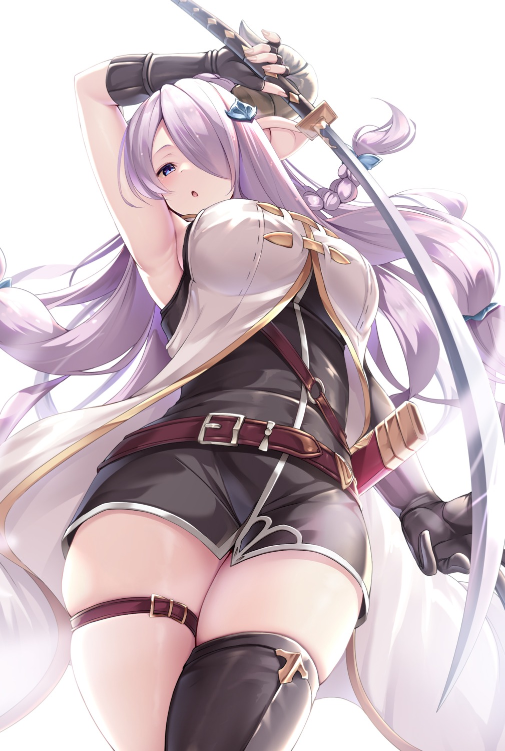 garter, granblue_fantasy, horns, naoki_(endofcentury102), narumeia_(granblue_fantasy), pointy_ears, sword, thighhighs