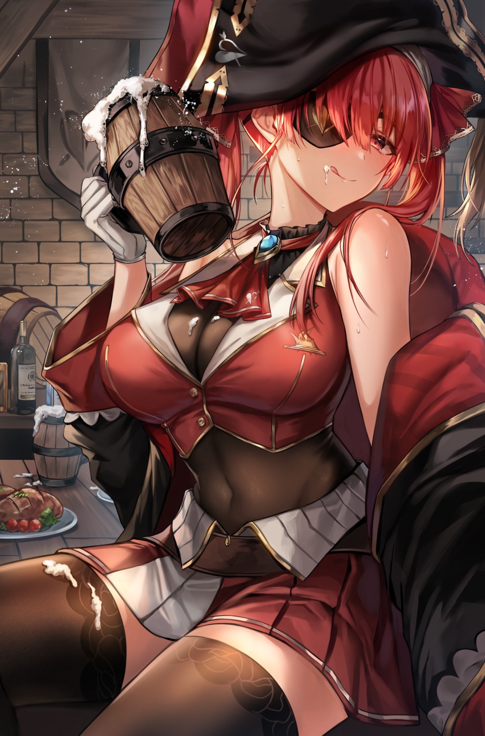 cream, eyepatch, gz_(gyoju), hololive, houshou_marine, pirate, thighhighs