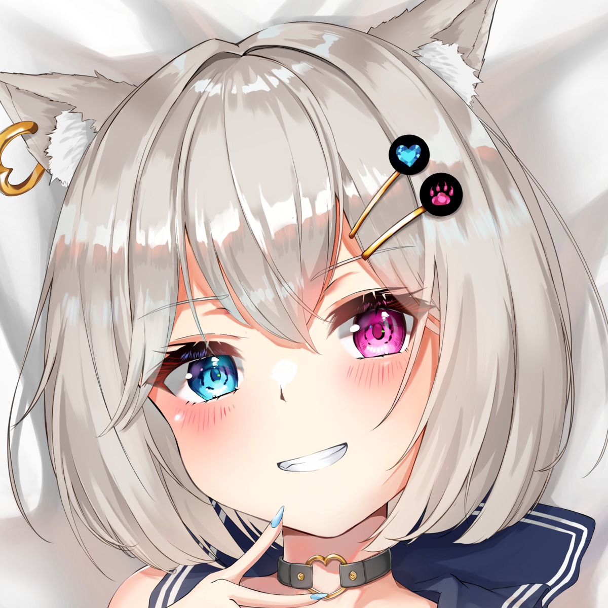 animal_ears, heterochromia, nekomimi, nose_(oekaki1825)