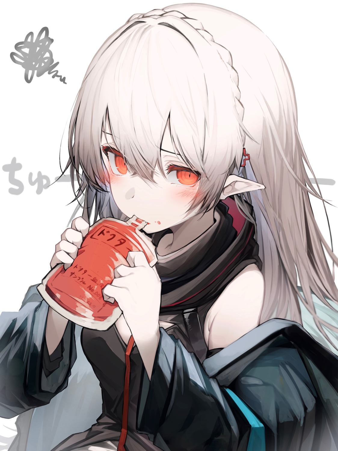 arknights, blood, pointy_ears, tab_head, warfarin_(arknights)